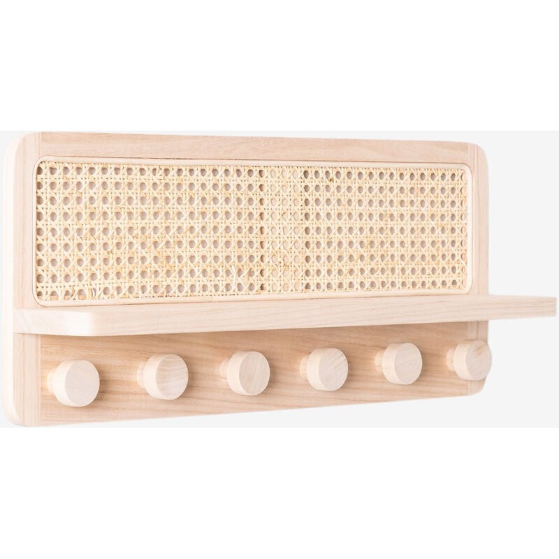 Sklum - Porte-manteau mural avec étagère en rotin Riley naturel &x2194&xFE0E 60 cm