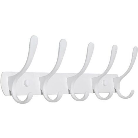 Porte-manteau mural Blanc 5 Crochets - Porte-manteau mural En métal avec 5 crochets - Idéal dans le débarras,l'entrée,robuste - Dimensions: 40,6 x 10 x 6,6 cm - Capacité de charge: 13,6 kg