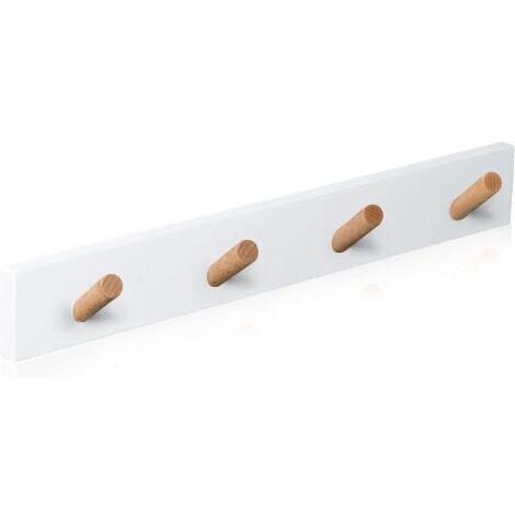 Porte Manteau Mural Bois - 4 Crochets – Patère Murale – Porte Manteau Mural Design pour Entrée, Salle de Bain, Enfant, Chambre (Blanc)