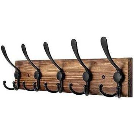 Porte-manteau Mural En Bois Cérusé Et Métal - 3 Crochets Branche & Porte-chapeaux - Déco Vintage