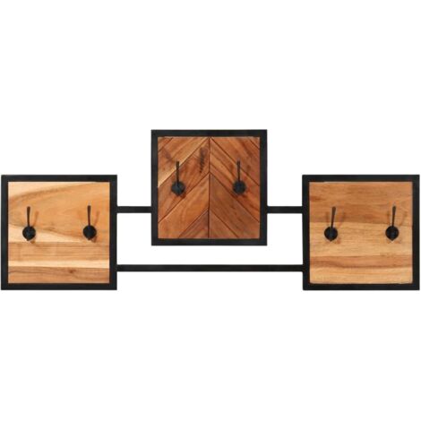 Porte-manteau mural bois massif d'acacia et fer - 6 crochets