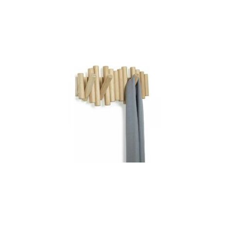 Porte Manteau Mural Bois, Patere Murale, 100% Naturel de Haute Qualité, 5 Crochets Retractables, Design Innovant -37,1x16,5x4,4 cm