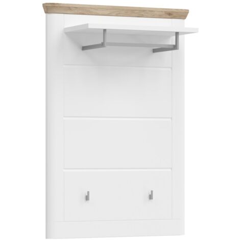 Porte manteau mural CAMPAGNA blanc et chêne – 3 patères et étagère, style campagne