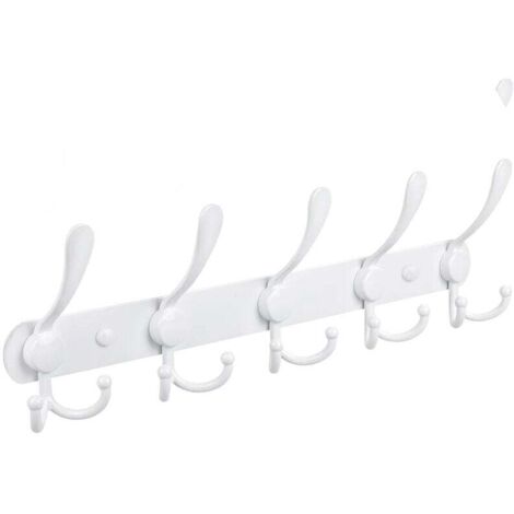 Porte-manteau mural, crochets muraux – Acier inoxydable extra résistant, 5 crochets, porte-manteau pour manteaux, chapeaux, serviettes, entrée, salle de bain （blanc)