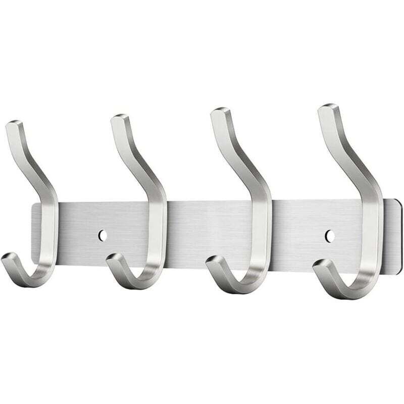 Porte Manteau Mural de 4 Crochets, Patères Porte Manteaux Crochet Mural pour Serviettes en Acier Inoxydable (Argent, 4 Crochets)
