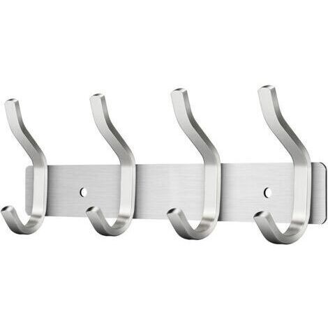 Porte Manteau Mural de 4 Crochets, Patères Porte Manteaux Crochet Mural pour Serviettes en Acier Inoxydable (Argent, 4 Crochets)