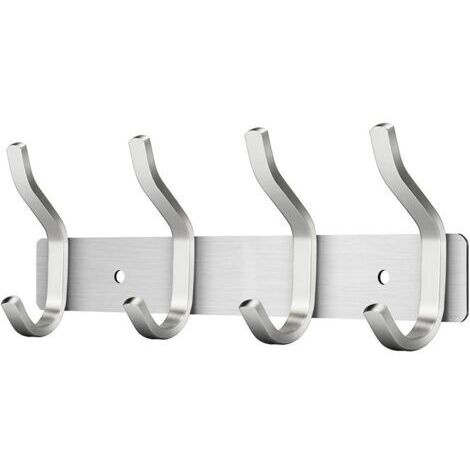 Porte Manteau Mural de 4 Crochets, Patères Porte Manteaux Crochet Mural pour Serviettes en Acier Inoxydable (Argent, 4 Crochets)