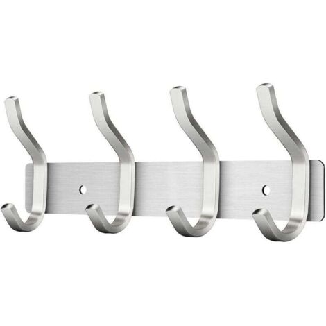 Porte Manteau Mural de 4 Crochets, Patères Porte Manteaux Crochet Mural pour Serviettes en Acier Inoxydable (Argent, 4 Crochets)