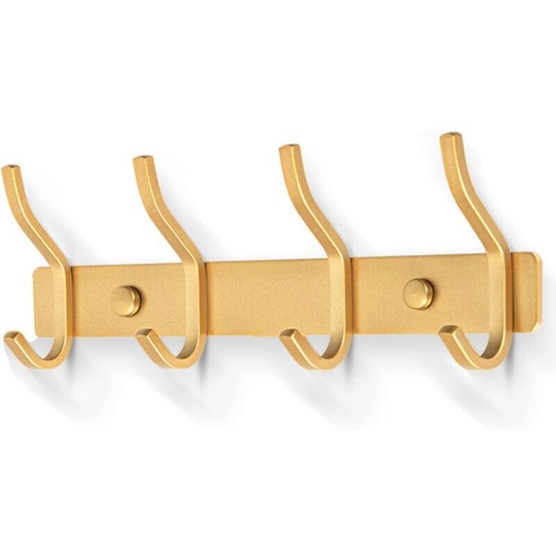 Porte Manteau Mural de 4 Crochets, Patères Porte Manteaux Crochet Mural pour Serviettes en Acier Inoxydable (Doré, 4 Crochets)