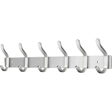 Porte Manteau Mural de 6 Crochets, Patères Porte Manteaux Crochet Mural pour Serviettes en Acier Inoxydable (Argent, 6 Crochets)