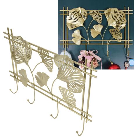 Porte-manteau mural design feuille Ginkgo en métal premium robuste et durable - Patère élégante pour salon et chambre - Dimensions 45x30cm