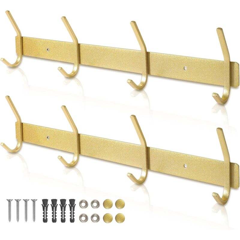 Porte Manteau Mural Doré 24.7CM Lot de 2 Patères Porte Manteau en Acier Inoxydable 4 Crochets pour Salle de Bain, Cuisine