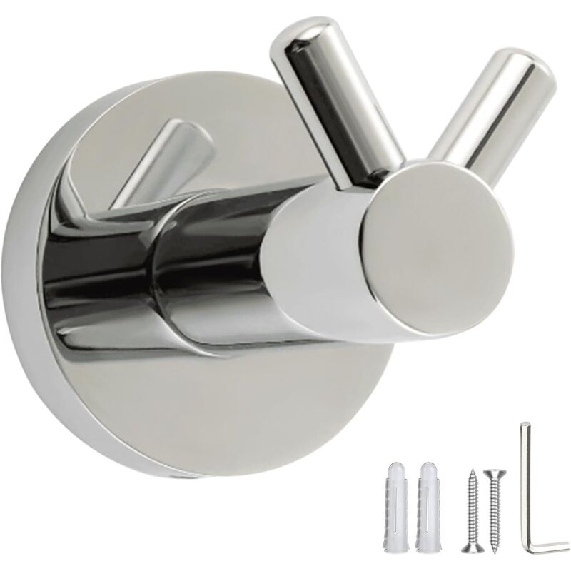Porte-Manteau Mural Double Cornes en Inox Chromé Brillant - Support Murale à Percer 15kg - Pour Salle de Bain, Cuisine, Entrée - Design Élégant Sans