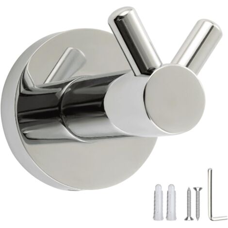 Porte-Manteau Mural Double Cornes en Inox Chromé Brillant - Support Murale à Percer 15kg - Pour Salle de Bain, Cuisine, Entrée - Design Élégant Sans Rayures crochet pour peignoir