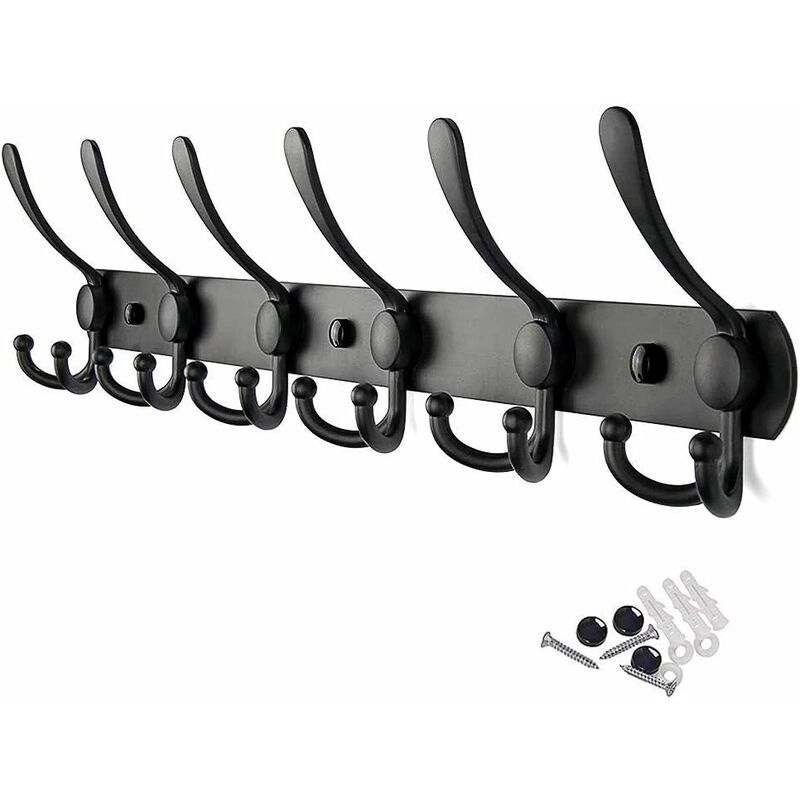 Ahlsen - Porte-manteau mural en acier inoxydable Porte-manteau à crochet robuste Porte-serviettes (6 crochets, noir)