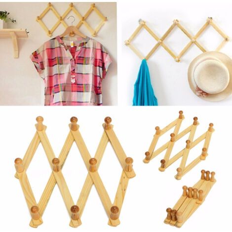 Porte-manteau Mural En Bois 10 Places Extensible En Accordéon
