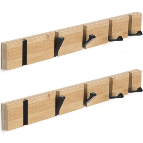 Porte-manteau mural en bois avec crochets - Ensemble de deux pièces - Porte-manteau en bois - Crochets pliables - Comprend 5 crochets - Convient pour suspendre manteaux, chapeaux et sacs à main 50 cm