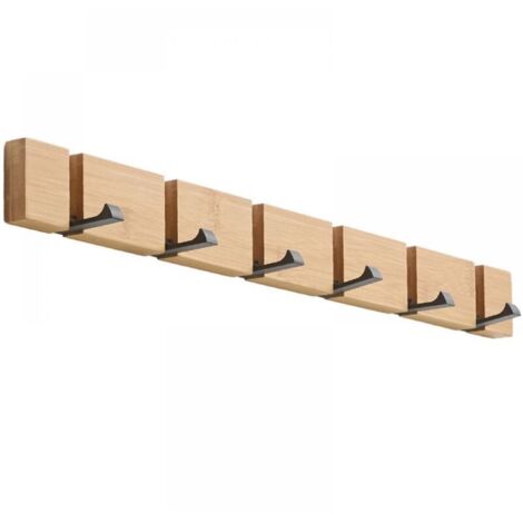 Porte-manteau mural en bois avec crochets - Porte-manteau en bois - Crochets pliables - Comprend 5 crochets - Convient pour suspendre manteaux, chapeaux et sacs à main - 50 cm