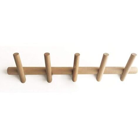 Porte manteau mural en bois de hêtre massif – 5 crochets – Charge maximale 15 kg – Longueur 50 cm pour manteaux et sacs