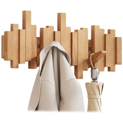 Porte-manteau mural en bois de hêtre, style piano, 6 crochets, pliable et multifonctionnel