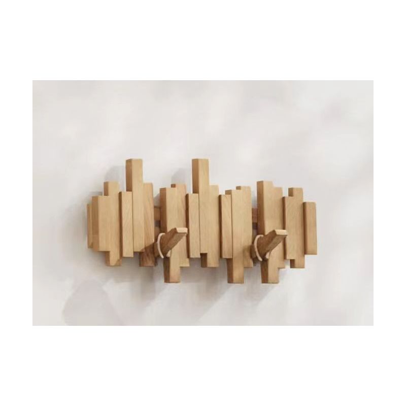 KZQ - Porte-manteau mural en bois naturel avec 6 crochets - Style moderne rabattable - Pour entrée, salle de bain, manteaux, chapeaux, sacs