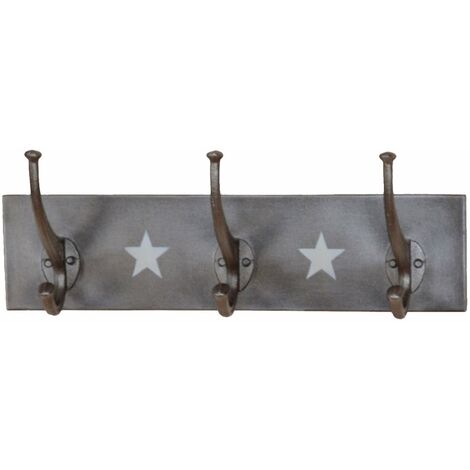 Porte-manteau mural en métal gris avec 3 crochets 40x10x14 cm MED05011