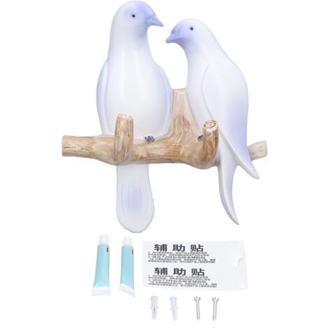 Porte-manteau mural en résine déco "Oiseaux sur branche" imperméable avec accessoires de fixation - 1 pièce - Violet clair L