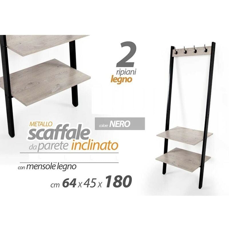 Porte-manteau mural industriel incliné noir 64 x 45 x 180 h