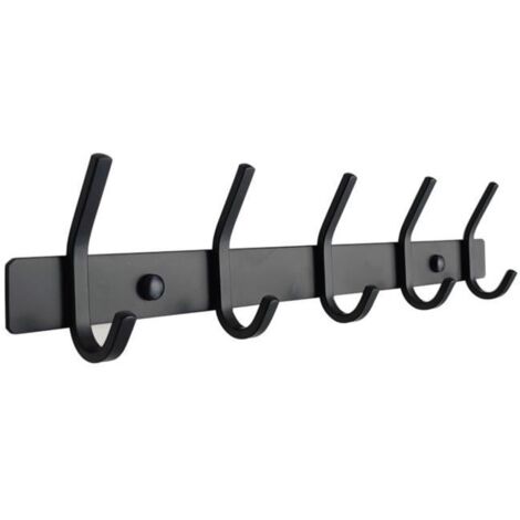 Porte Manteau Mural - Inox - 5 Crochets - Noir - Salle de Bain - Contemporain