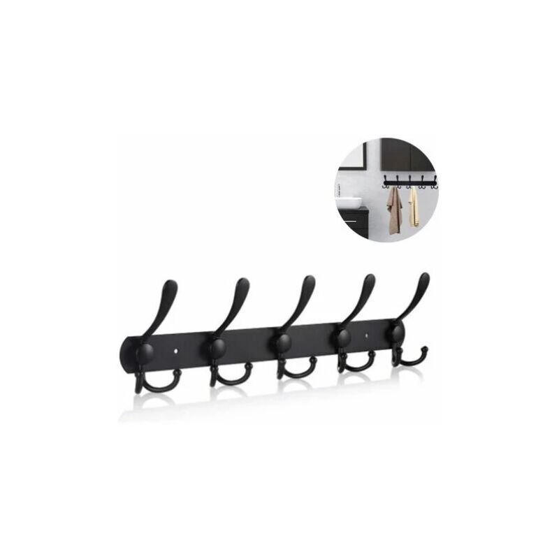 Warmehaus - Porte-manteau mural long, Patères Murales, Porte Manteau , Portemanteaux, en Acier Inoxydable, Crochet Mural Noir