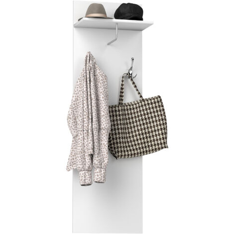 Porte-manteau mural meuble d'entrée avec étagère, 2 crochets et barre en aluminium, pour entrée, couloir, chambre