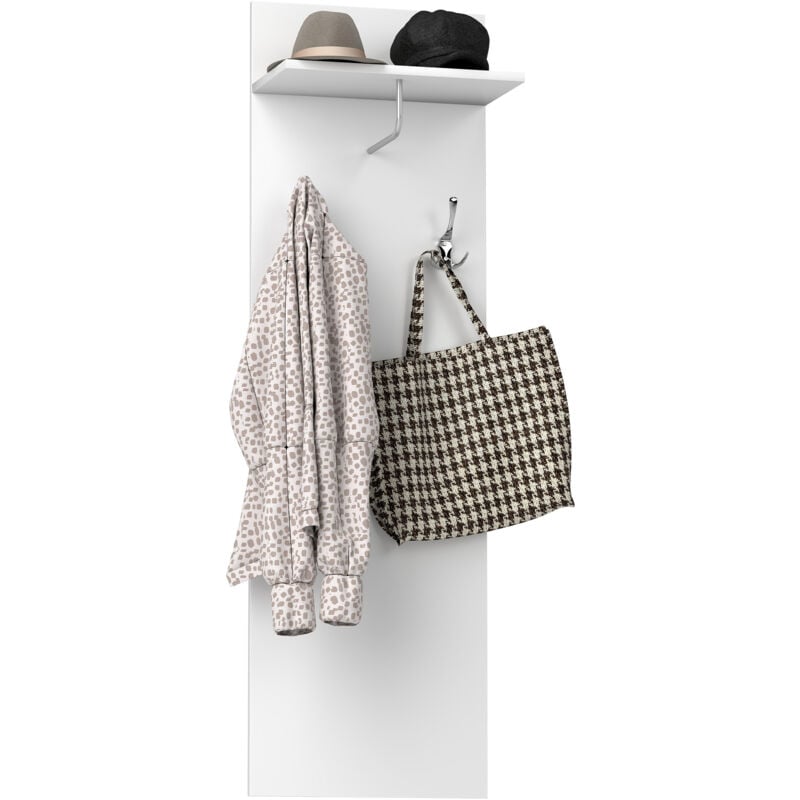 Homcom - Porte-manteau mural - meuble d'entrée - étagère, 2 patères doubles, barre penderie - alu blanc
