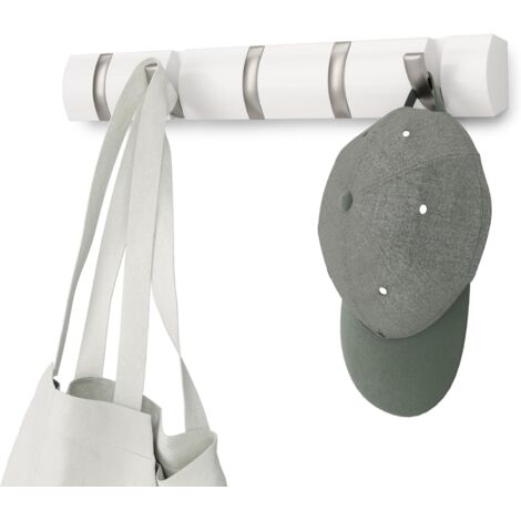 Porte-manteau mural moderne 5 patères blanc brillant avec crochets mobiles pour vestes manteaux écharpes et sacs design compact et fonctionnel