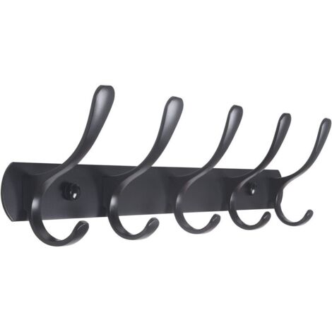 Porte-manteau mural moderne avec 5 crochets, robuste, en métal, pour accrocher vêtements, manteau, chapeaux, vestes, sac à dos, crochet mural noir, idéal dans le débarras, l'entrée