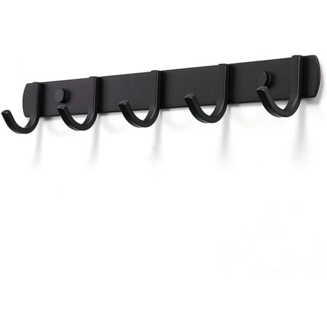 Porte-manteau mural noir mat avec crochets, support pour vestes, crochet mural, 5 crochets.
