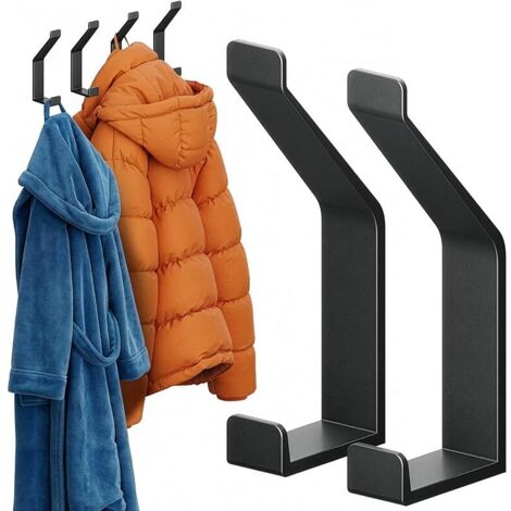 Porte Manteau Mural Noir, Patère Murale en Aluminium Double Crochet, Patere Porte Manteau, Lot de 6