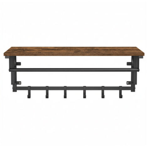 Porte-manteau mural, patère avec 5 crochets amovibles, étagère flottante avec barre de suspension, pour couloir, chambre, salon, marron et noir