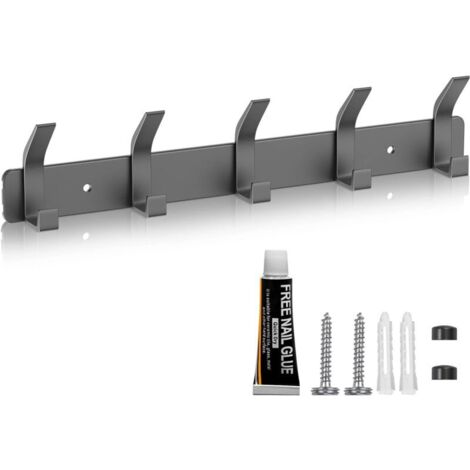 Porte Manteau Mural, Patere Murale 5 Crochets, Porte Manteau Salle De Bain, pour Porte-Manteau Porte-Serviettes Peignoir Salle de Bain Salle de Bain Entrée, Gris