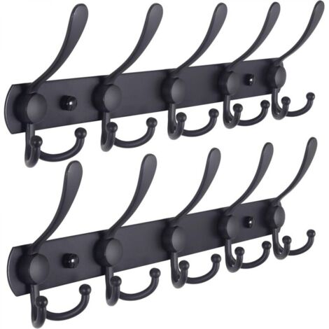 Porte Manteau Mural, Patere Murale - Acier Inoxydable Ultrasolide, 5 Crochets Triples, Portemanteau Pour les Manteaux, Chapeaux, Serviettes, Entrée, Salle de Bain, Noir