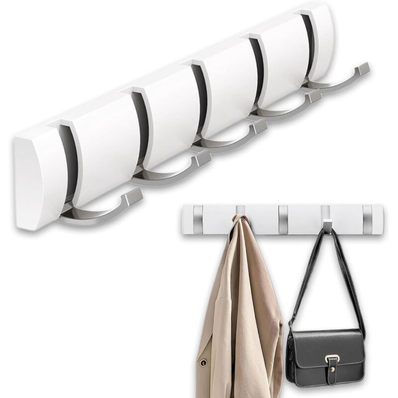 Porte Manteau Mural Pliant,Patère Murale de 5 Crochets rétractables,Patères Pour Suspendre Manteaux écharpes, Sacs à Main et Autres, Pour Cuisine,