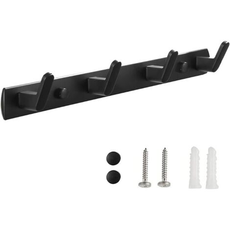 Porte Manteau Mural, Porte Manteau Salle de Bain Mural, Porte Manteaux Muraux Porte Serviette, Patères Porte Manteaux Avec 4 Crochets, pour Salle de Bain, Chambre, Cuisine, l'Entrée (Noir)