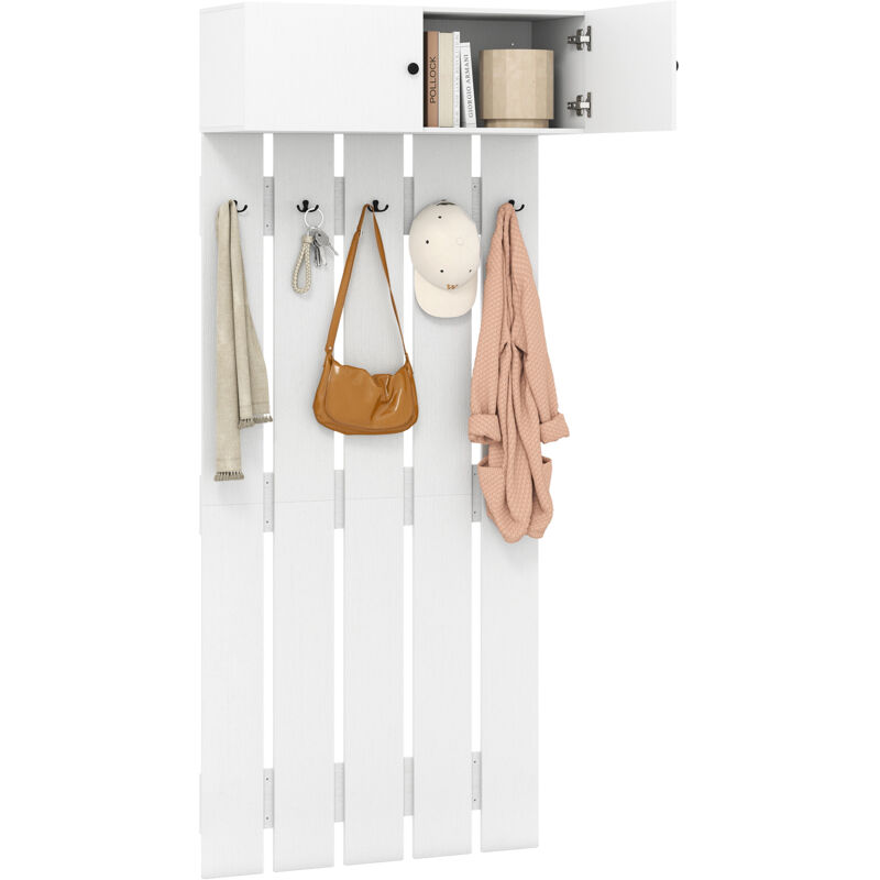 Costway - Porte-manteau Mural pour Entrée, Portant Mural avec 5 Crochets Doubles et Armoire à 2 Portes, pour Couloir, Chambre, 90 x 33 x 210 cm, Blanc Costway - Porte-manteau Mural pour Entrée, Portant Mural avec 5 Crochets Doubles et Armoire à 2 Portes, pour Couloir, Chambre, 90 x 33 x 210 cm, Blanc