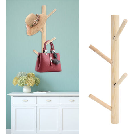 Porte-manteau mural sans perforation - Porte-manteau mural avec 4 crochets forme branche d'arbre couleur bois pour salon