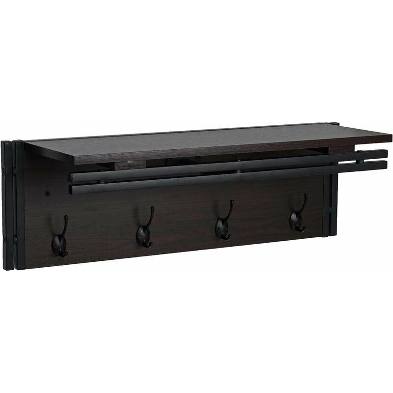 Décoshop26 - Porte-manteau mural étagère rangement avec 4 crochets 24x75x24cm mdf marron foncé 040000973