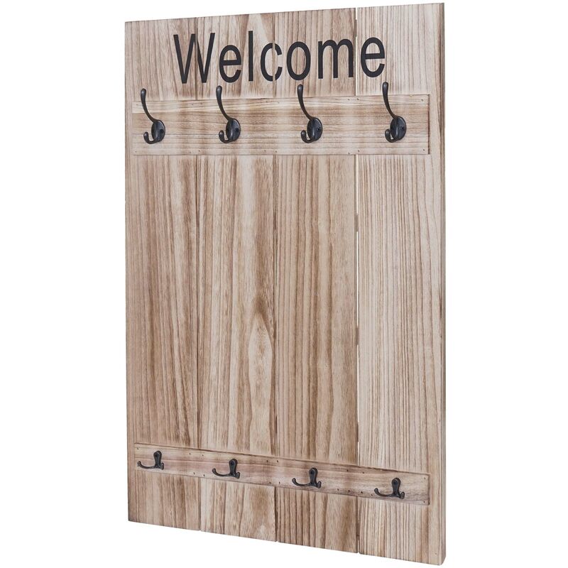 Décoshop26 - Porte-manteau mural Welcome panneau avec 8 crochets 91x60cm marron vieilli 040001002
