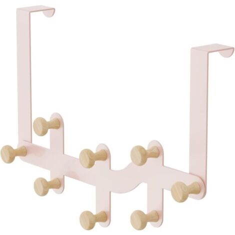 Porte Manteau - Patere Porte - Rose - 8 Crochets - Installation sans Percage - Bois Massif