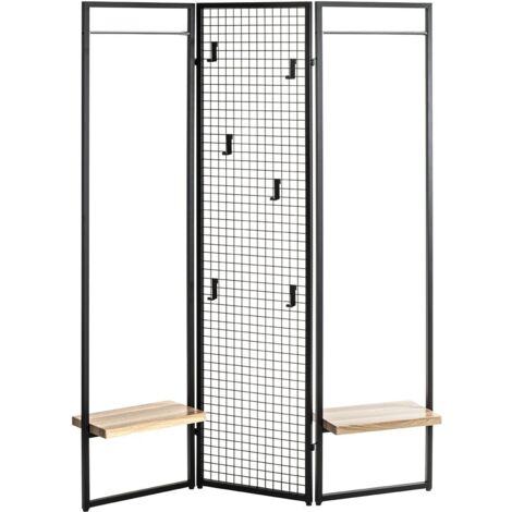 Porte-manteau Penderie, portant vestiaire paravent en métal coloris noir - Longueur 133 x Hauteur 175 x Profondeur 24 cm