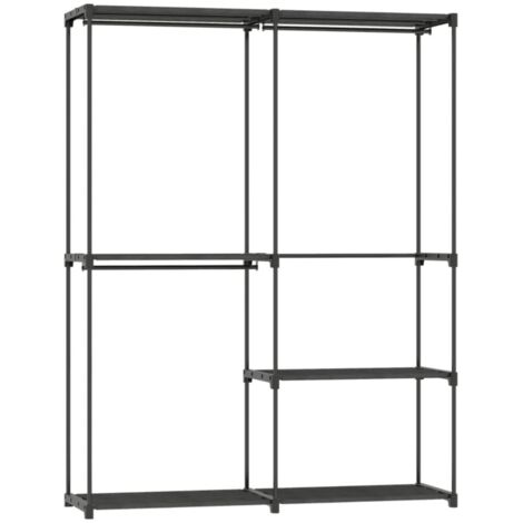 Porte manteau portable-Cadre métal-Etagères tissu rangement-Espace maxi-Noir-142x43x185(cm)