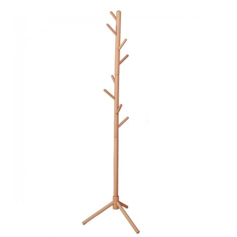 Porte-manteau Portant à vêtements à 8 crochets en bois coloris naturel - Hauteur 172 x Largeur 48 cm