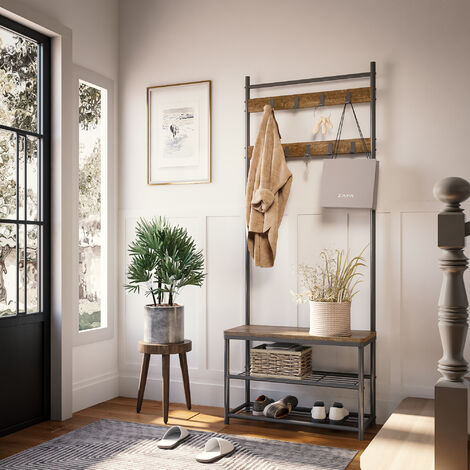 Porte-Manteau Portant Vestiaire Vintage à 3 Niveaux Garde-Robe Meuble d’entrée Etagère Rangement à Chaussures